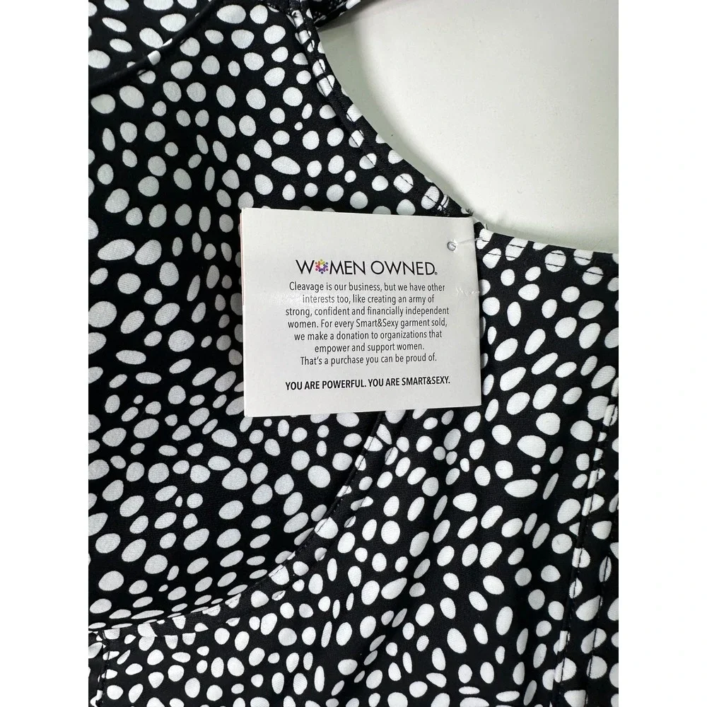 Smart & Sexy Black White Polka Dot Underwire Longline Bikini Swim Top NWT 42DD